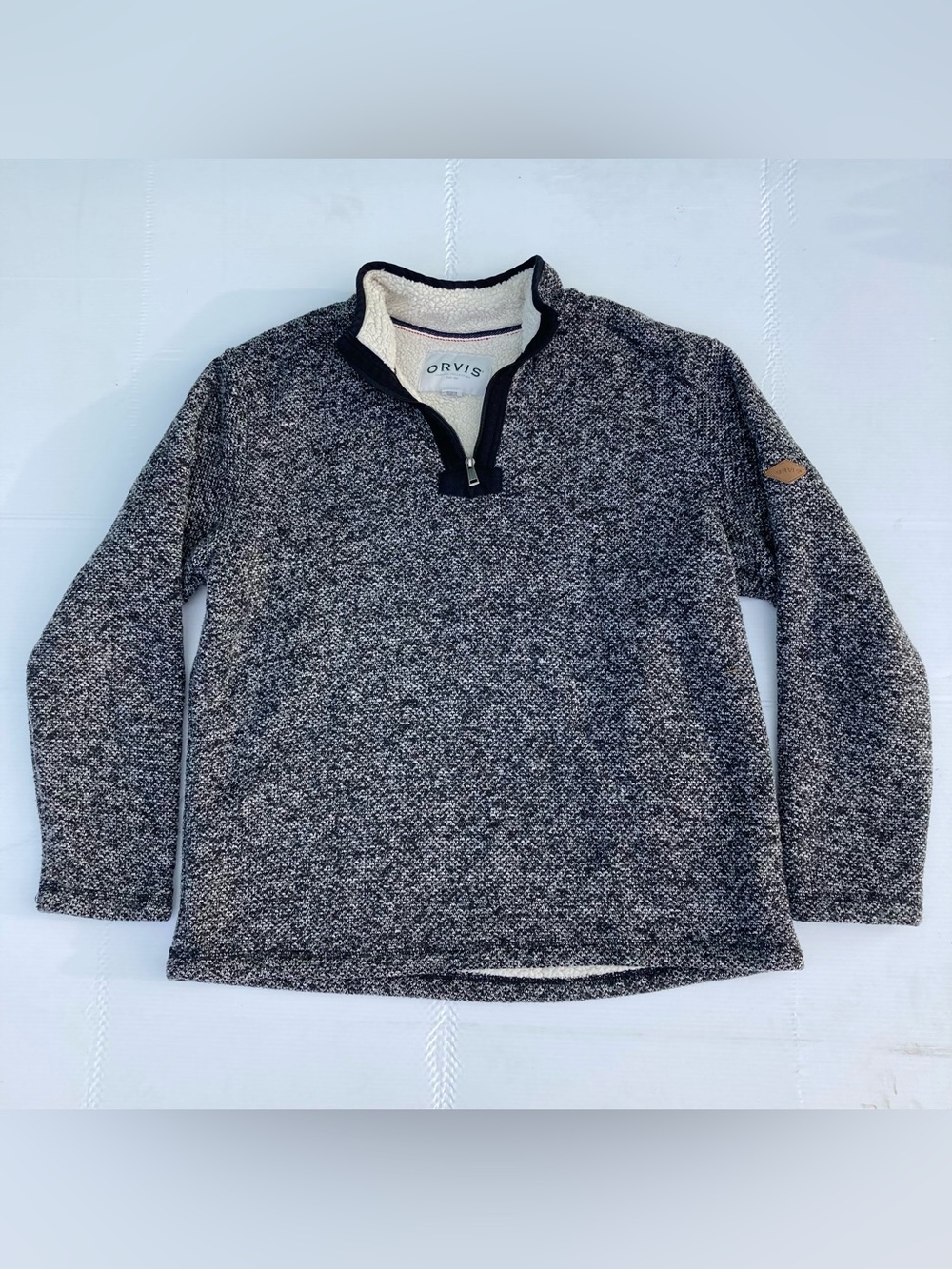 Orvis Men's Brighton Sherpa Lined Pullover Sweater 1/4 Zip Size XL Grey Marled